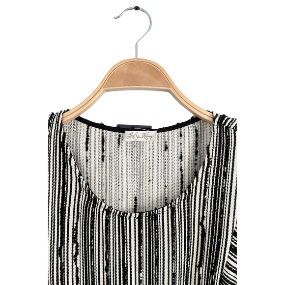 LoveShackFancy Black Cream Textured Flutter Sleeve Mini Wrap Style Dress - Picture 3 of 8